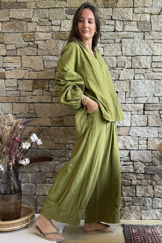 Santos Cushion Cotton Heathcliff Blouse Olive